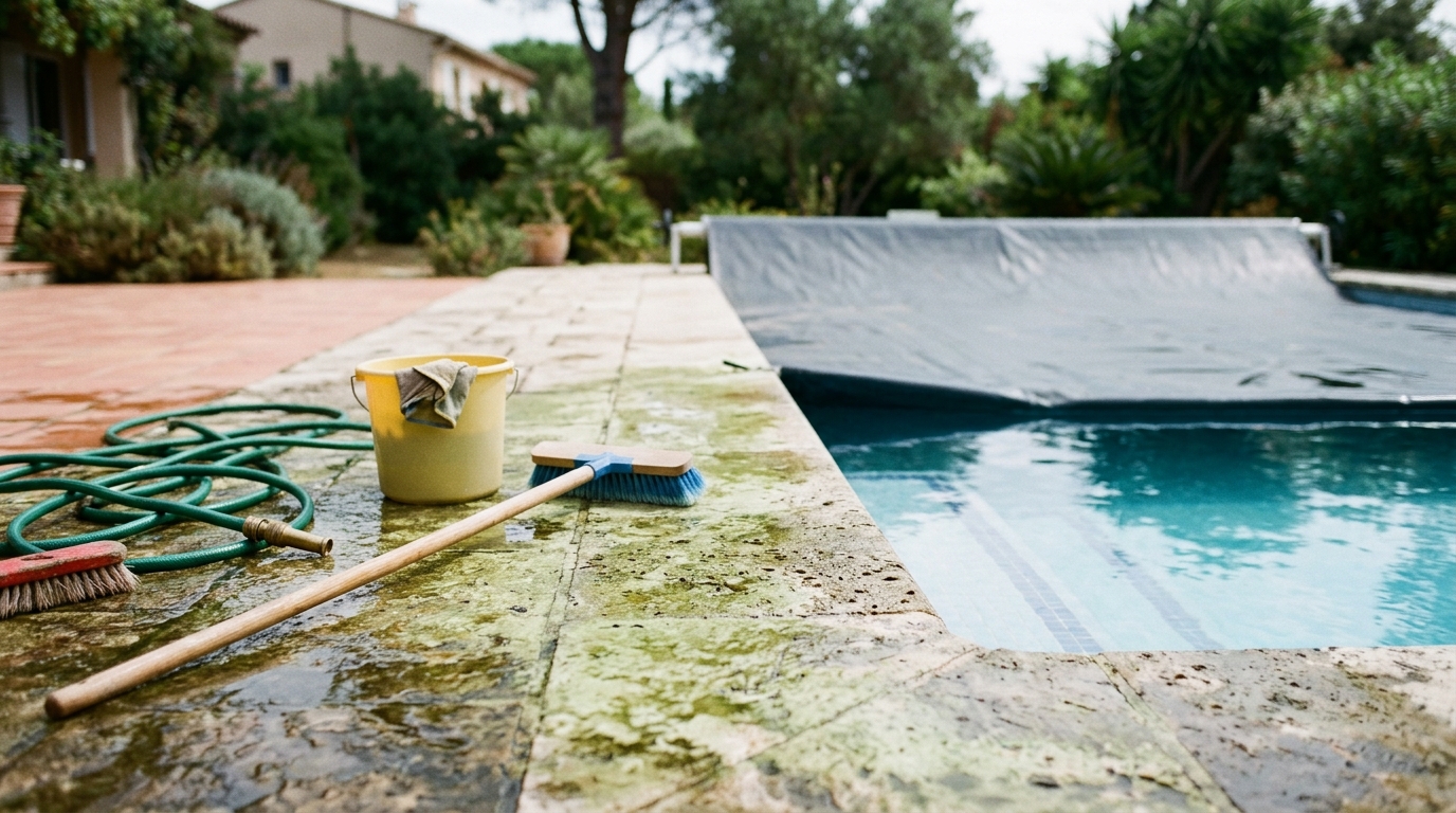 How to Clean a Slippery, Algae-Covered Pool Deck Without Chemicals in the Water
