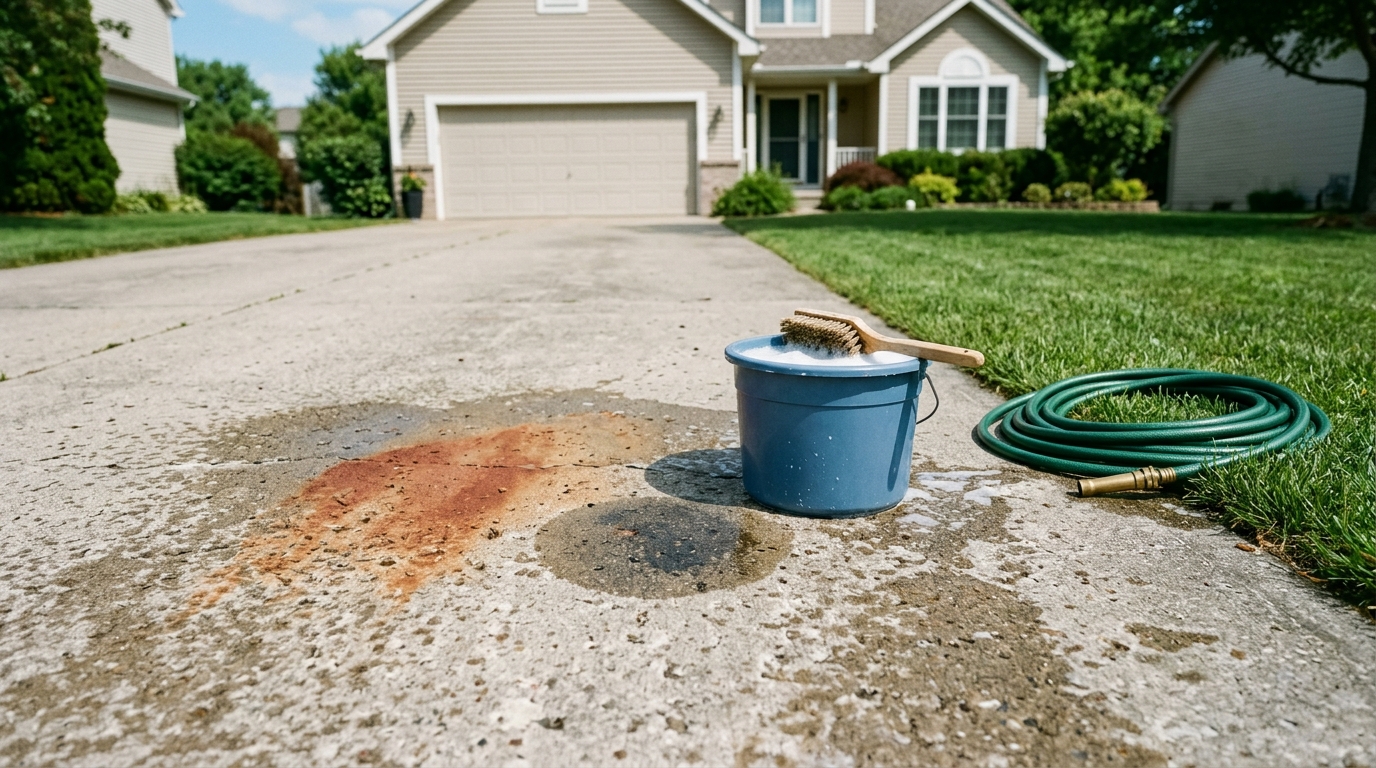 How Do I Remove Oil Stains and East Tennessee Clay From My Concrete Driveway?